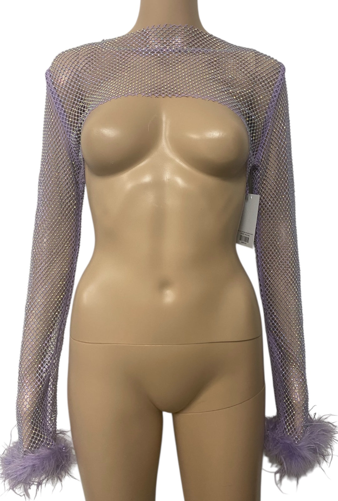 Light Purple Crystal Ultra-Cropped Shrug Top with Fluffy Trim