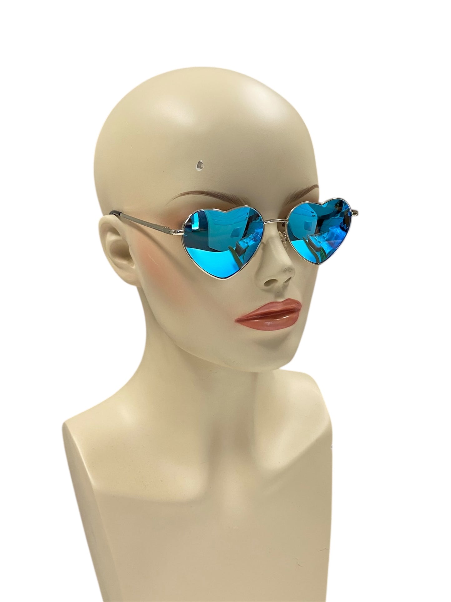 Blue Mirrored Fashion Heart Glasses
