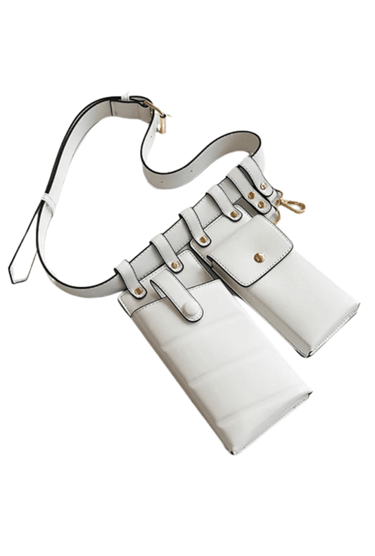 White Leather Twin Pouch Belt