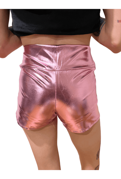 Metallic High Waisted Light Pink Booty Shorts