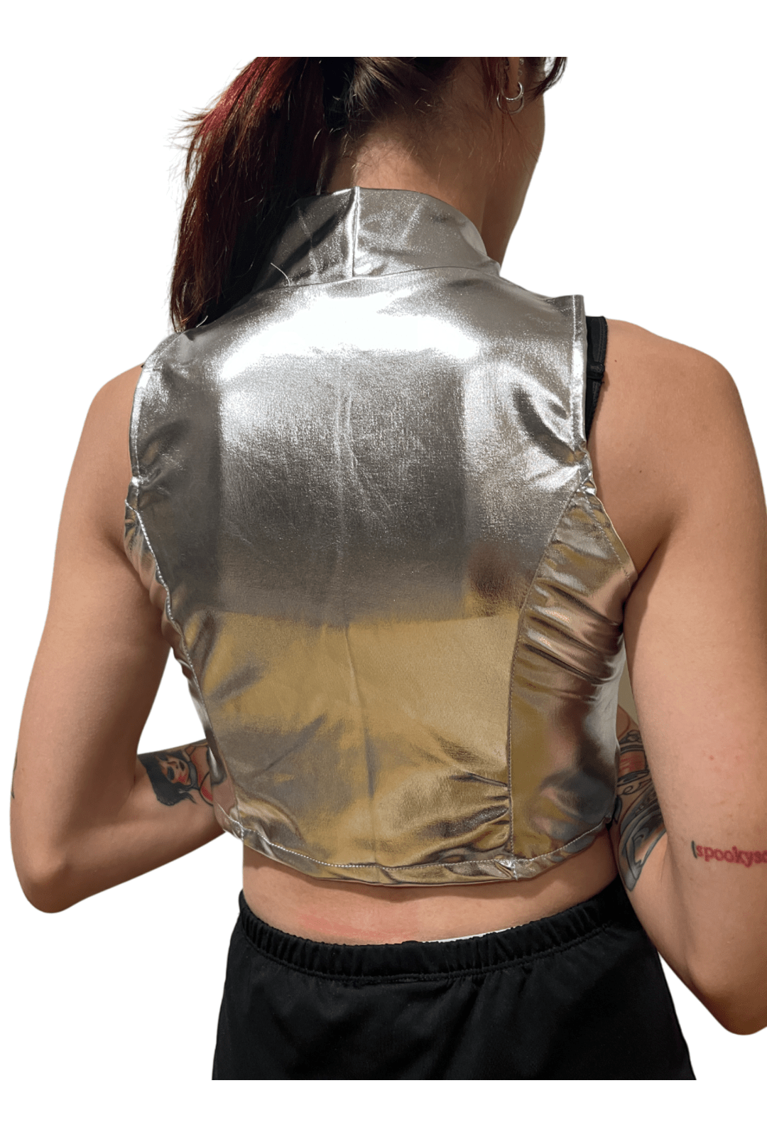 Metallic Silver Zip Crop Top