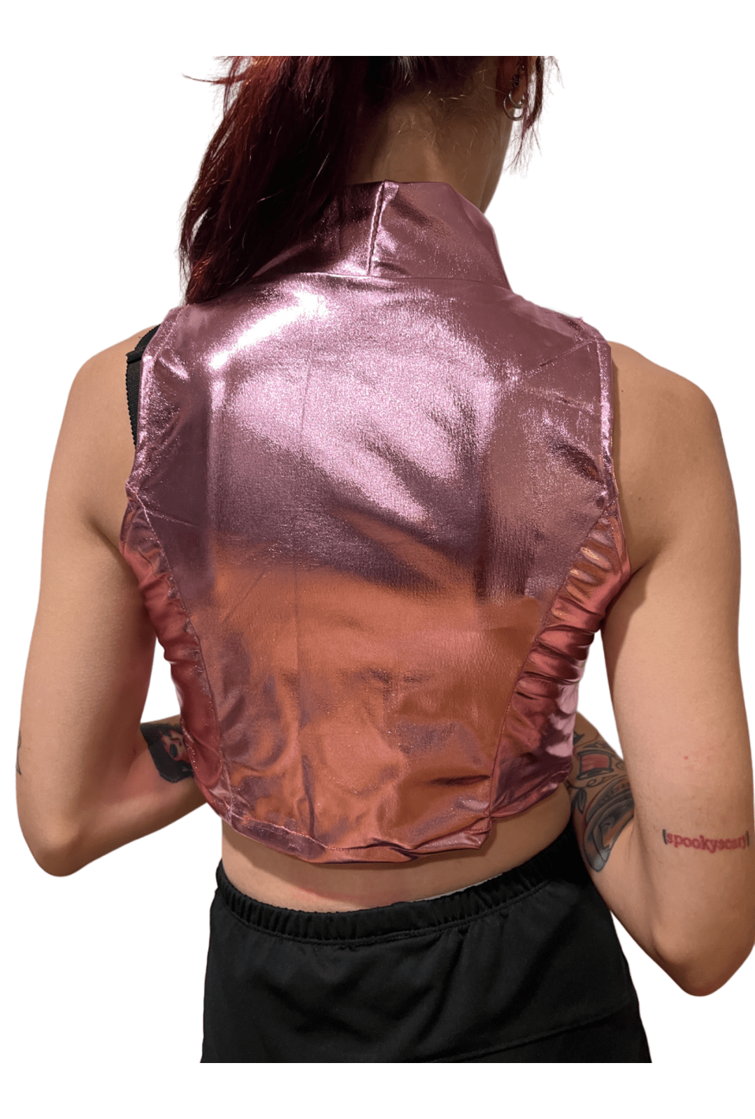 Metallic Light Pink Zip Crop Top