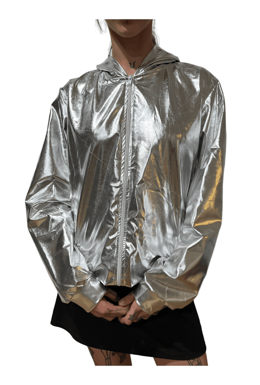 Metallic Silver Hooded Jacket