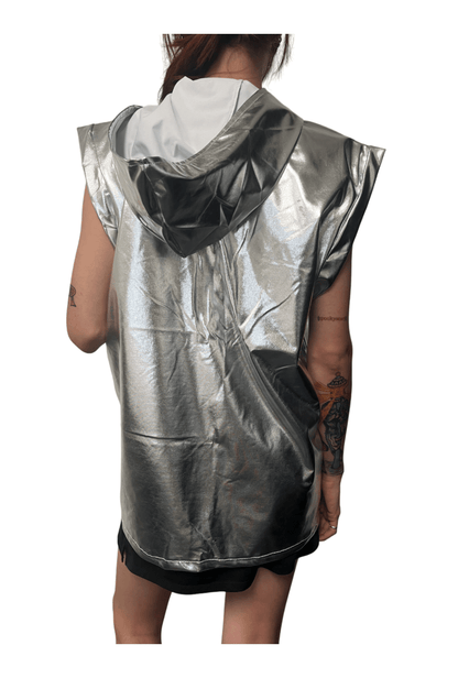 Metallic Silver Hooded Vest