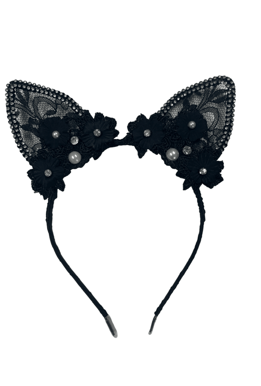 Black Lace & Rhinestone Cat Ears