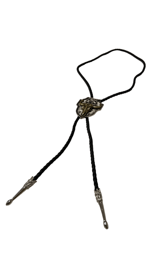 Bull Skull and Arms Badge Bolo Tie