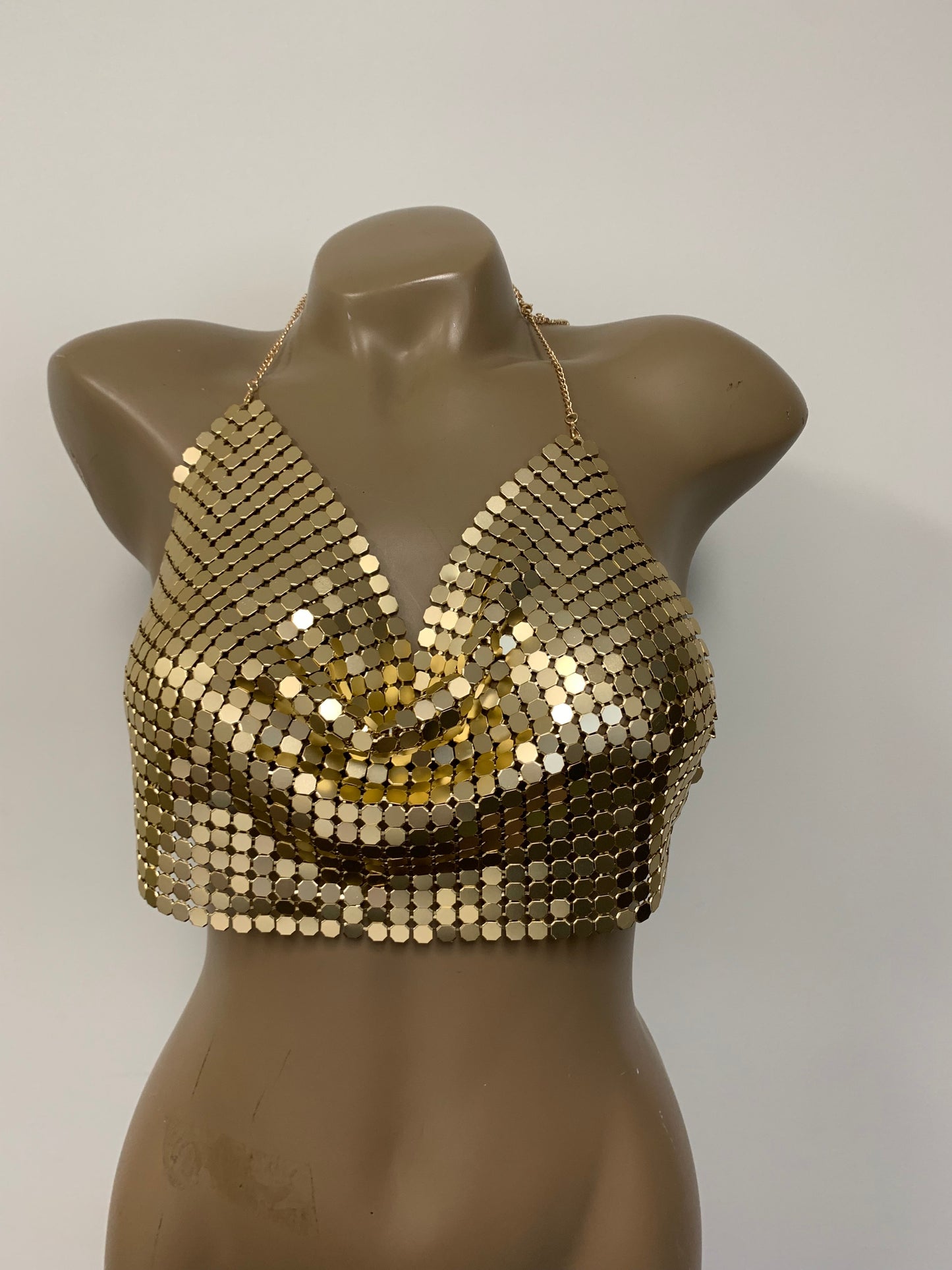 Gold Rectangle Metal Mesh Top