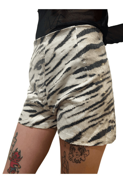 Snow Tiger Print Sequin Shorts