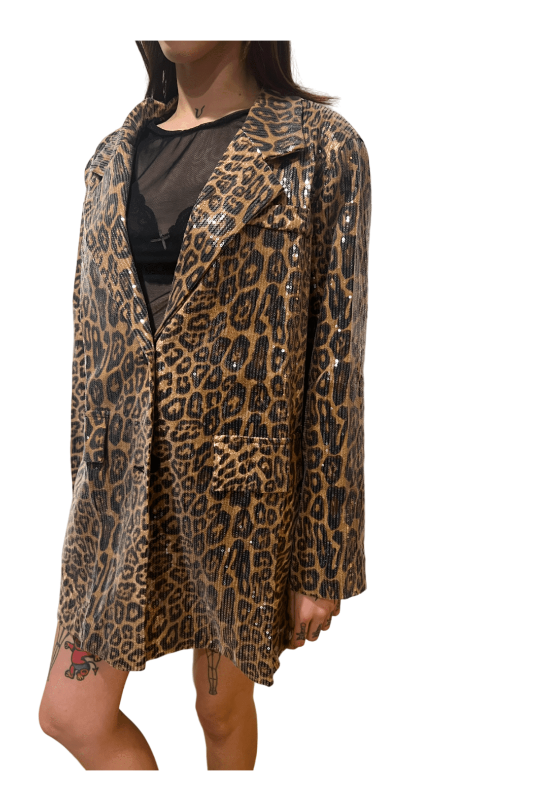 Leopard Print Sequin Blazer