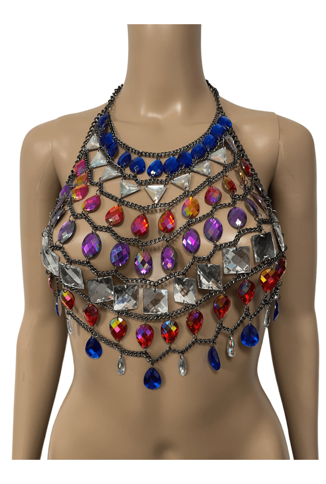 Halter crystal hollow out metal chain cut out top