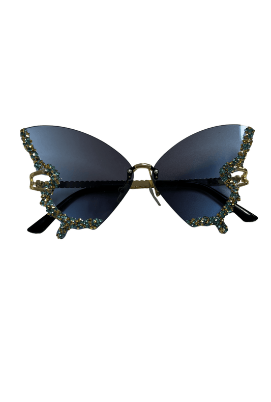 Ombré Blue & Smoke Embellished Butterfly Glasses