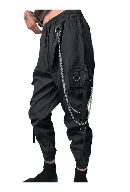 Black Utility Pants with Chain and Buckles