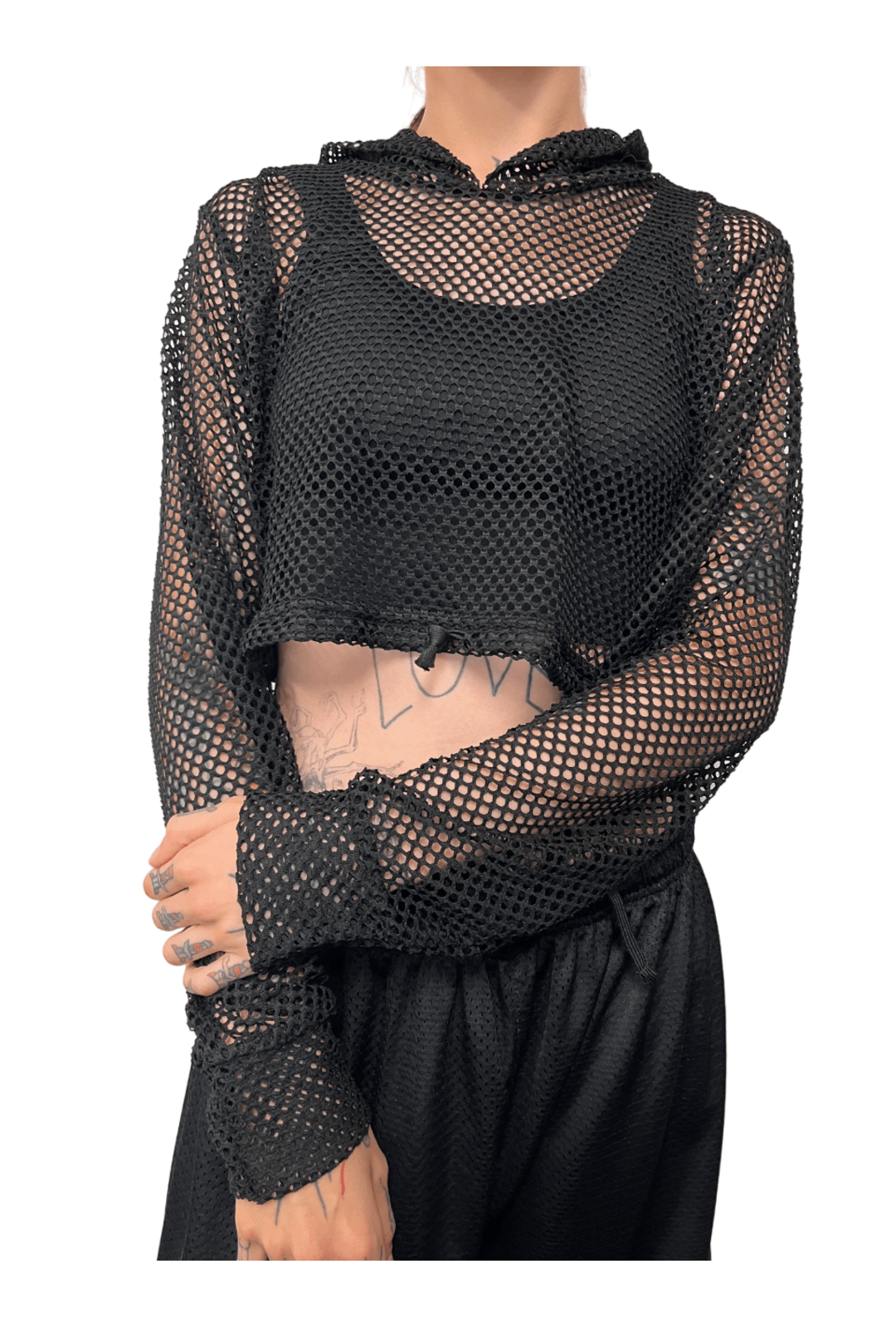Black Fishnet Cropped Hoodie Perth Hurly Burly Hurly Burly