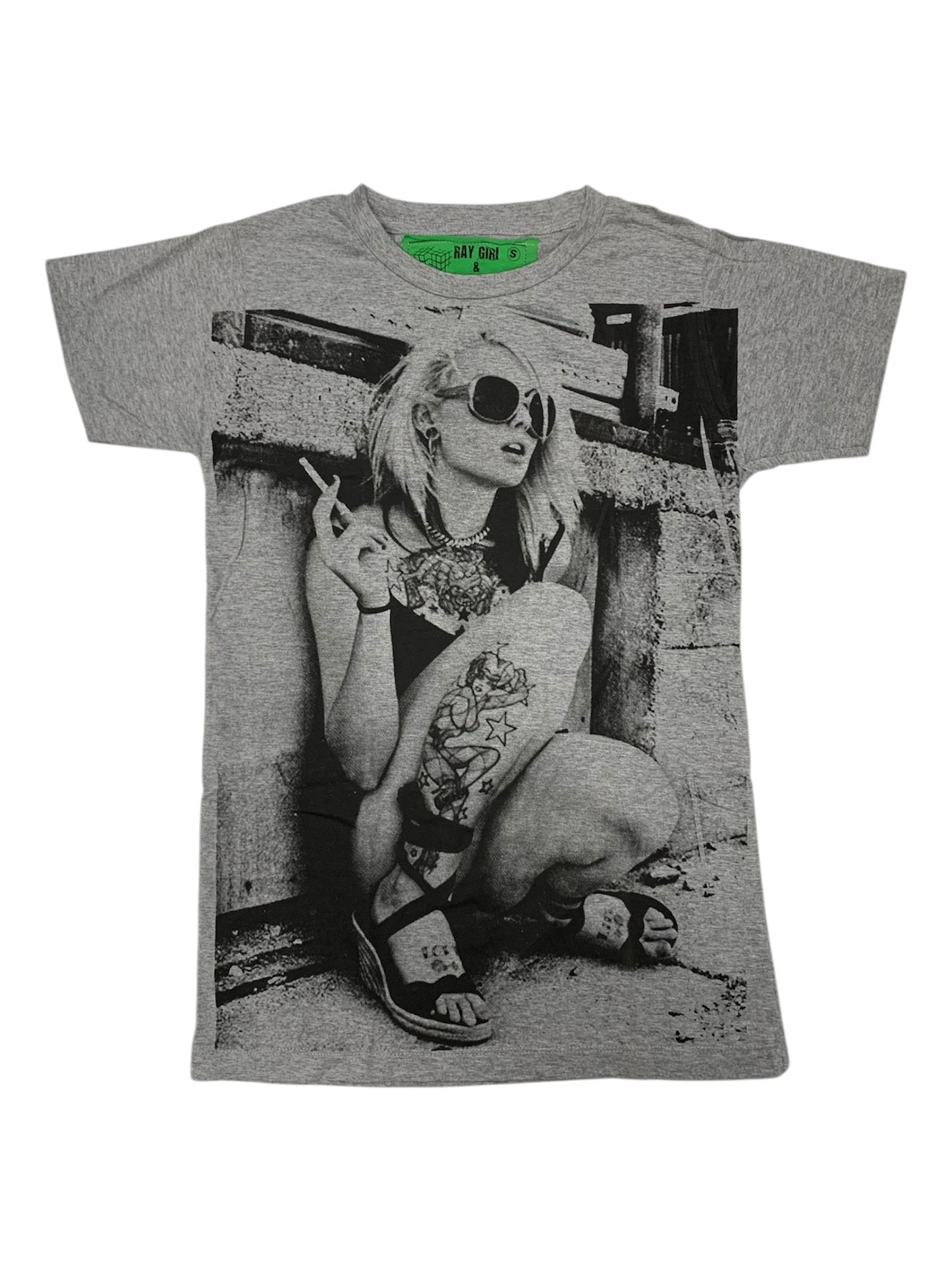 Smoking Tattoo Girl Grey T-shirt