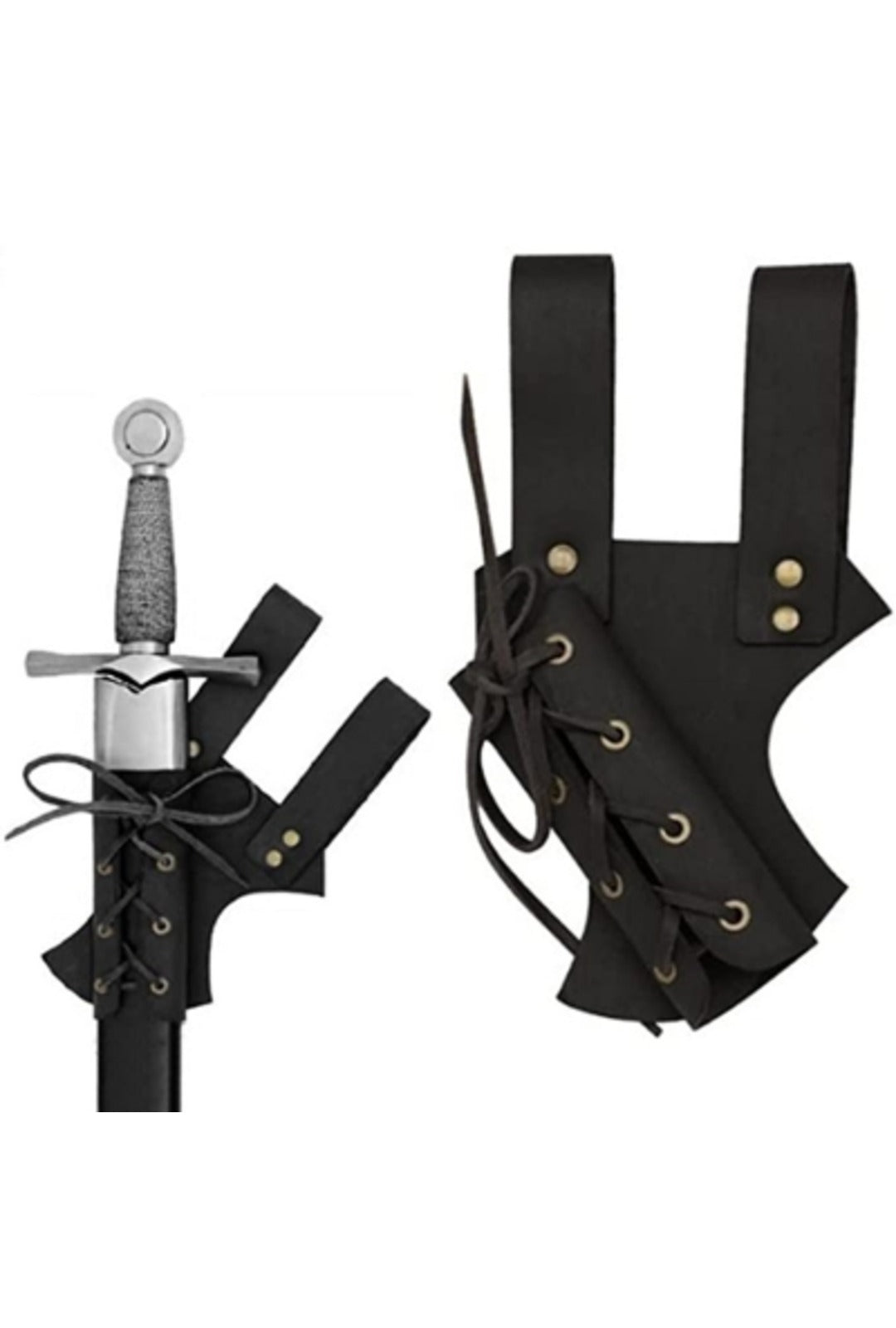 black leather viking inspired sword shearth scabbard with lace up detailing larp LARP cosplay viking