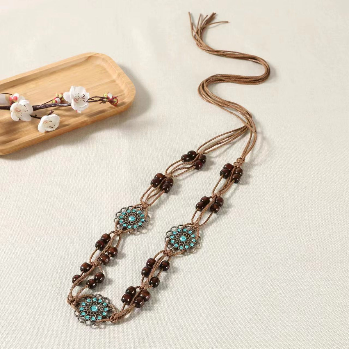 Boho Flower Braided Waist Belt