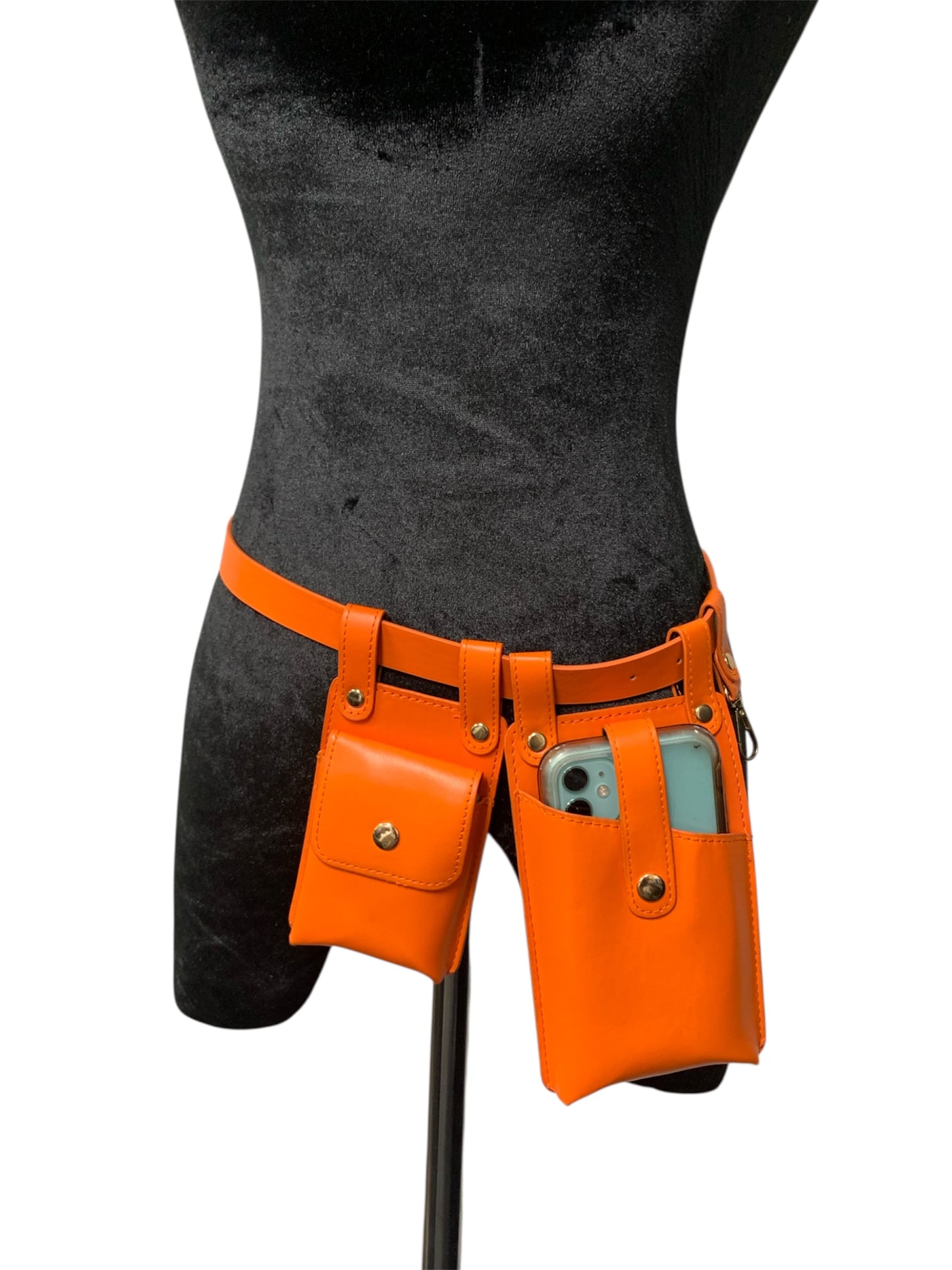 Small Bright Orange Twin Pouch Belt