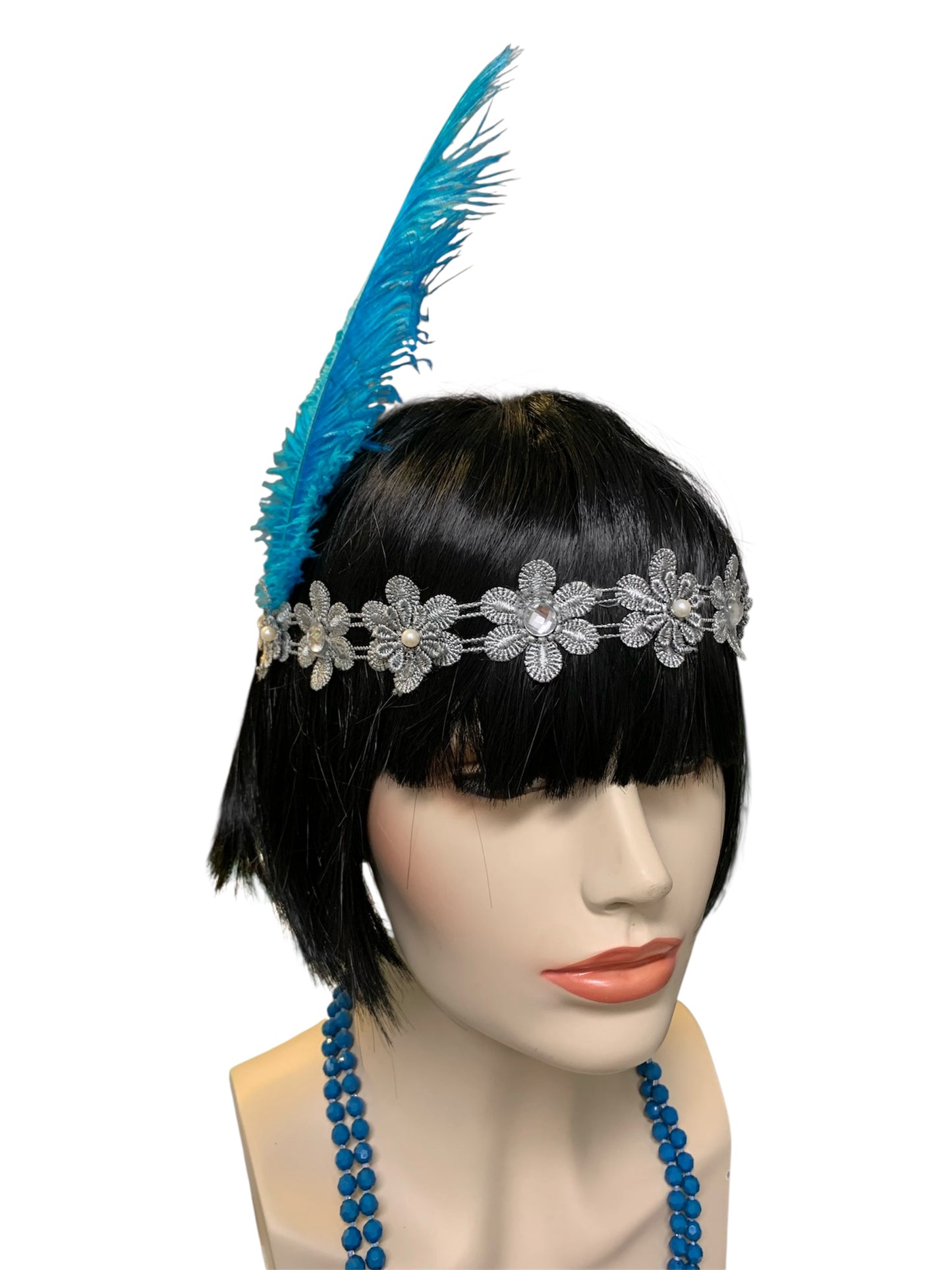 Aqua Blue Gatsby Headband and Necklace Set