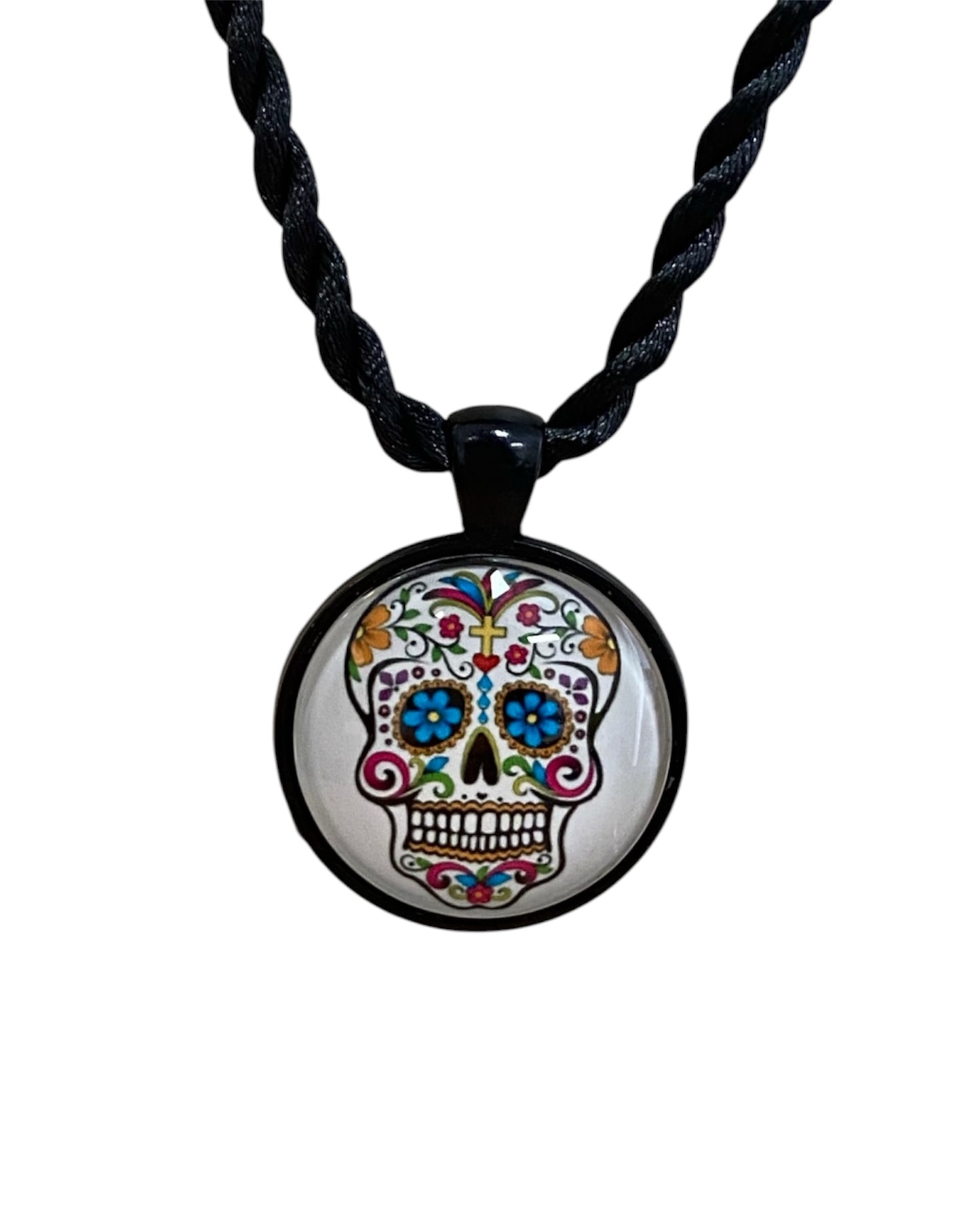 White Day of the Dead Colourful Skull Necklace