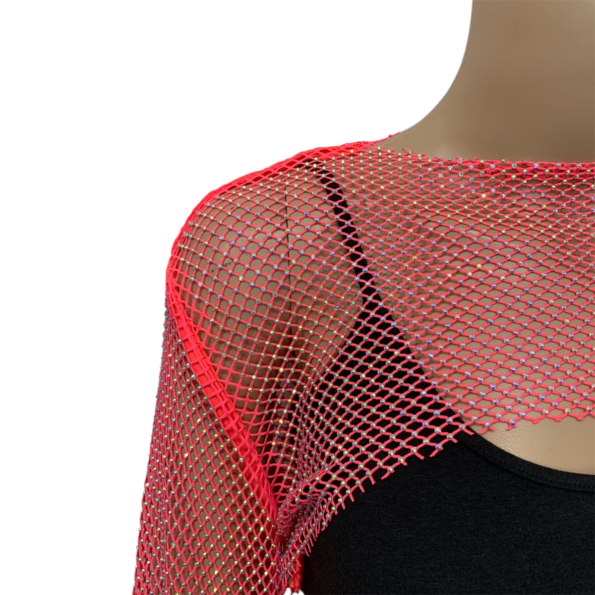 Neon Pink Crystal Ultra-Cropped Shrug Top with Fluffy Trim