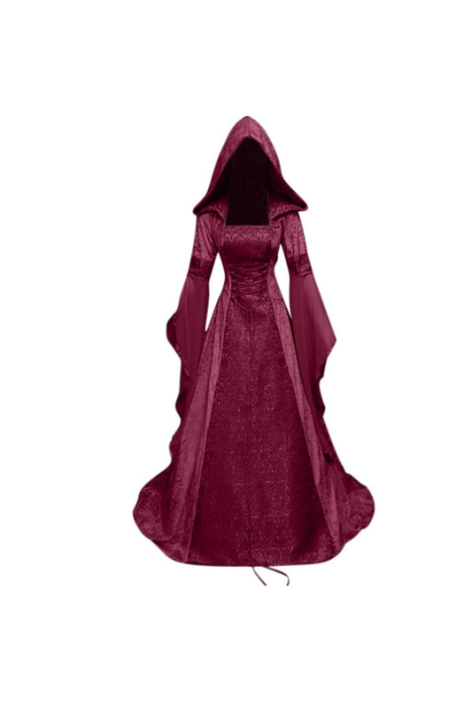 Red Hooded Velvet Medieval Dress