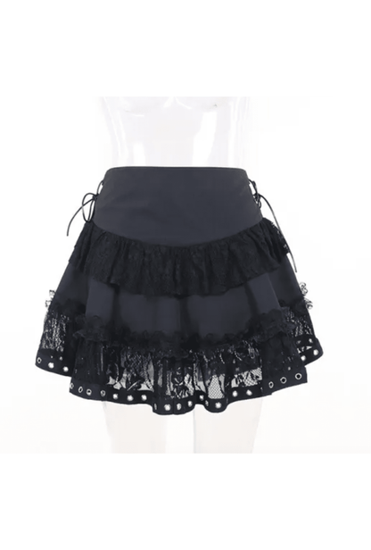 Black Eyelet Skirt with Lace Trim