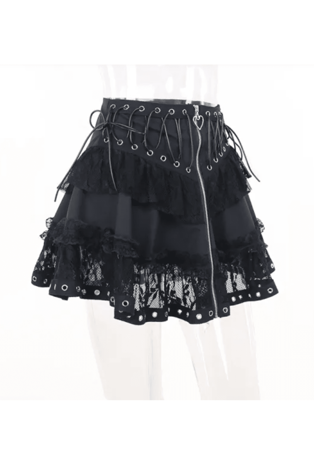 Black Eyelet Skirt with Lace Trim