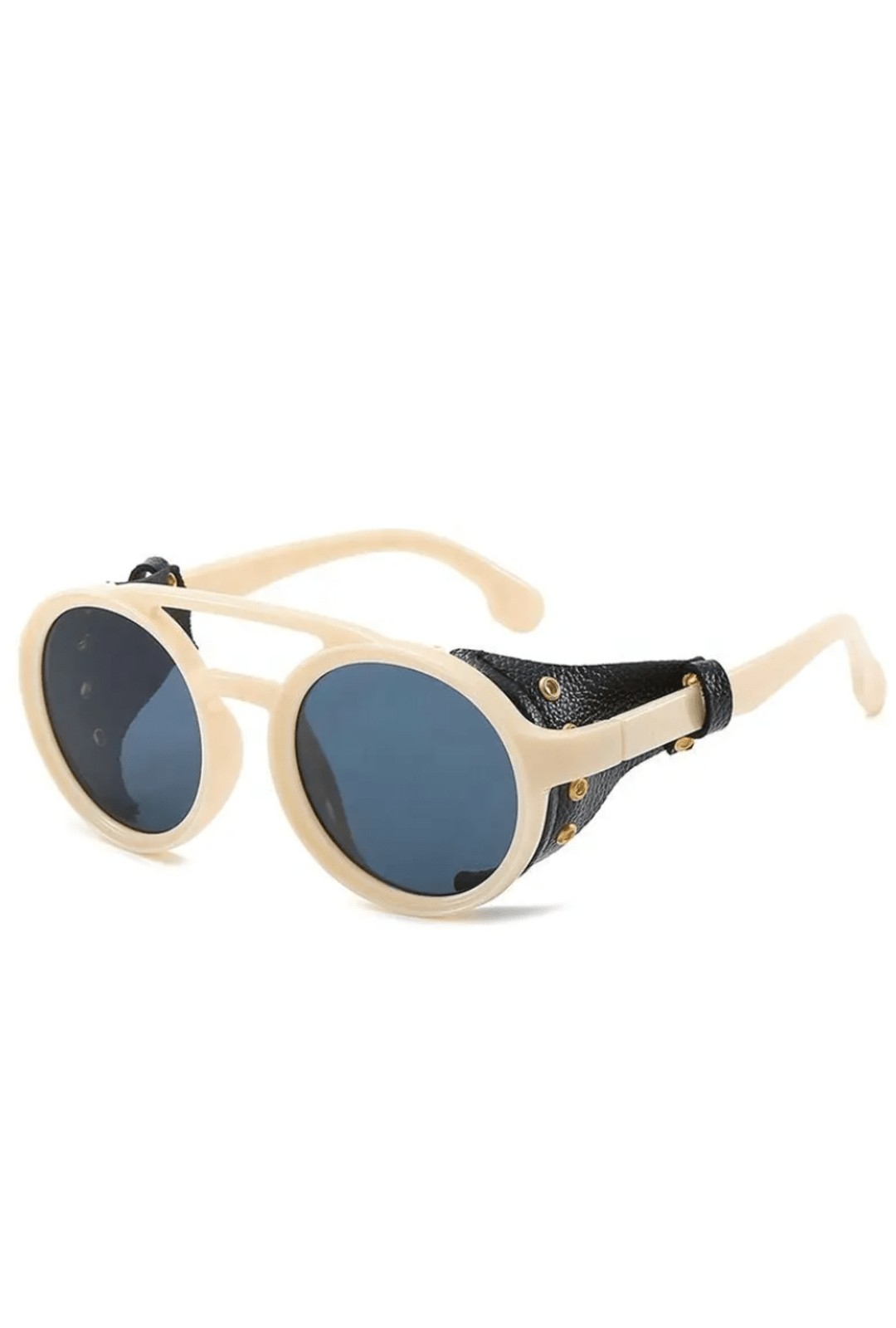 Cream & Black Steampunk Glasses with Faux Leather Rivet Details