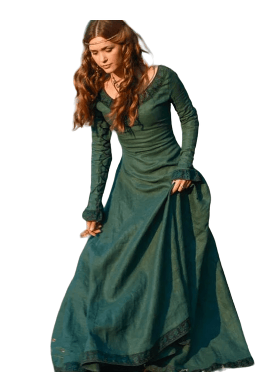 Green Medieval Dress with Trim