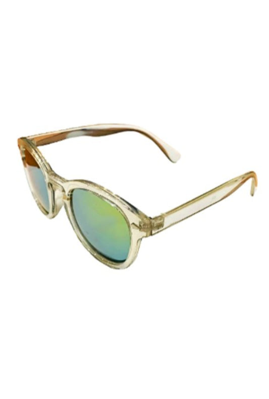 Clear Wayfarer Style Glasses with Green Reflective Lenses