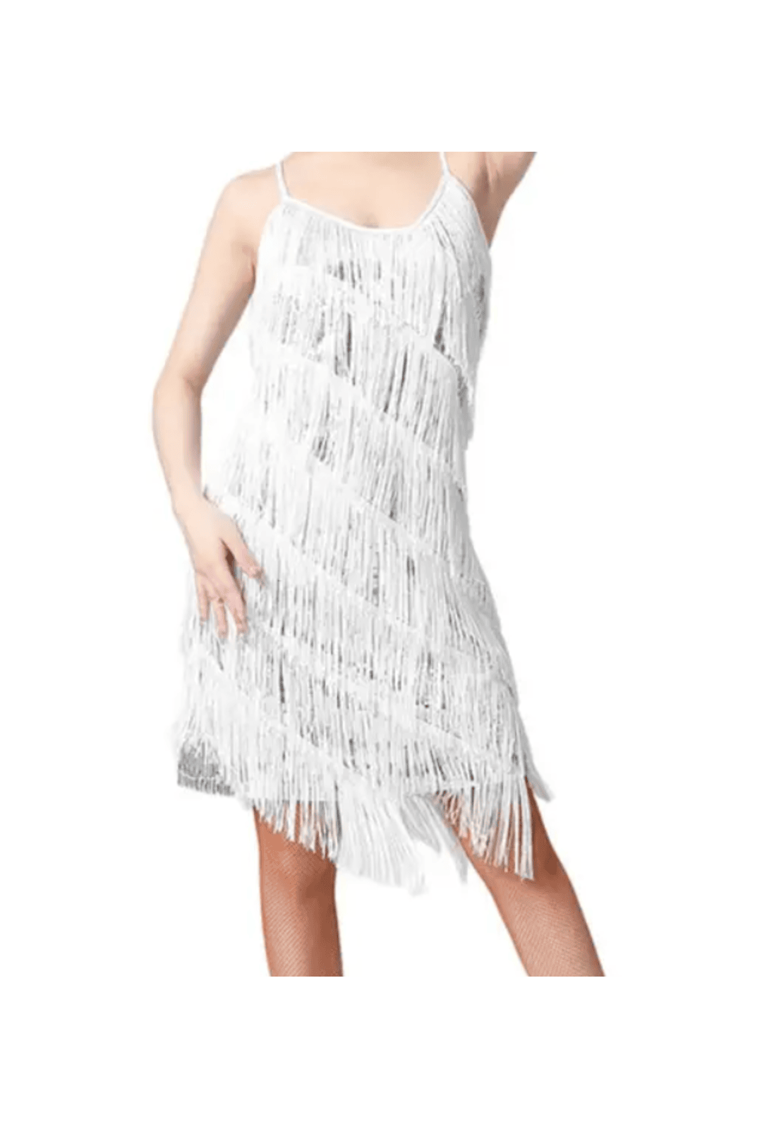 White Diagonal Fringe Sequined Flapper Dress