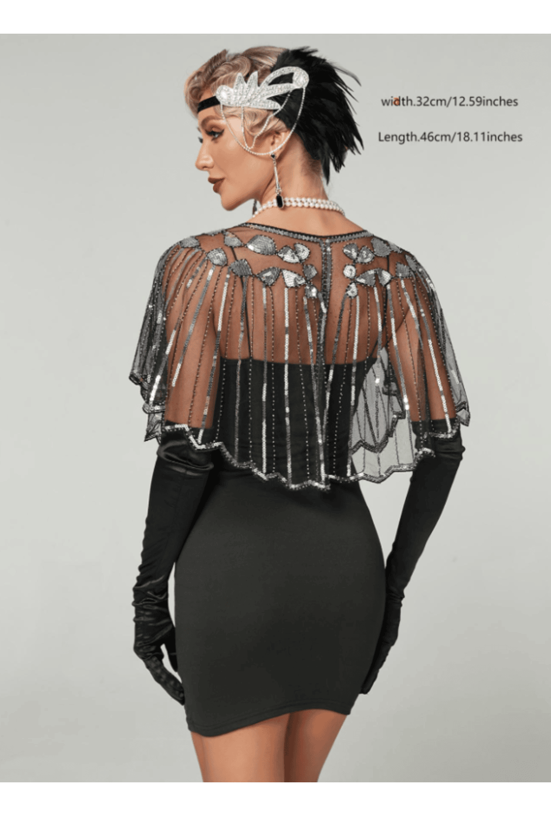 Black and Silver Sequin and Mesh Flapper Shawl