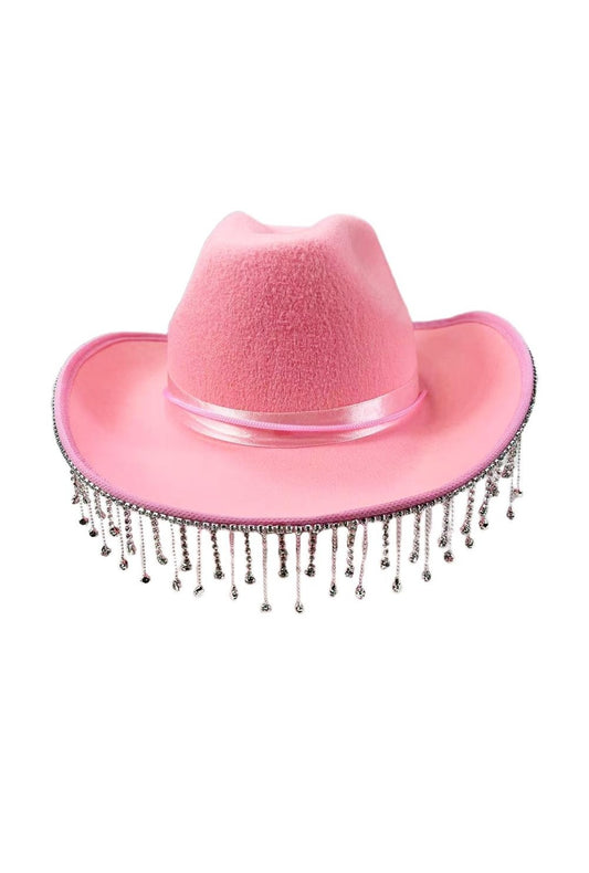 Pink Rhinestone Drip Tassel Cowboy Hat