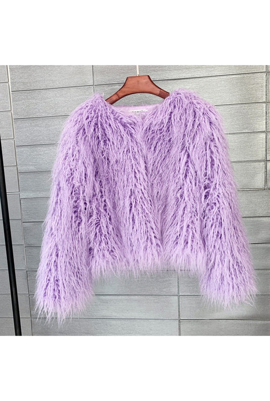Light Purple Shaggy Faux Fur Coat