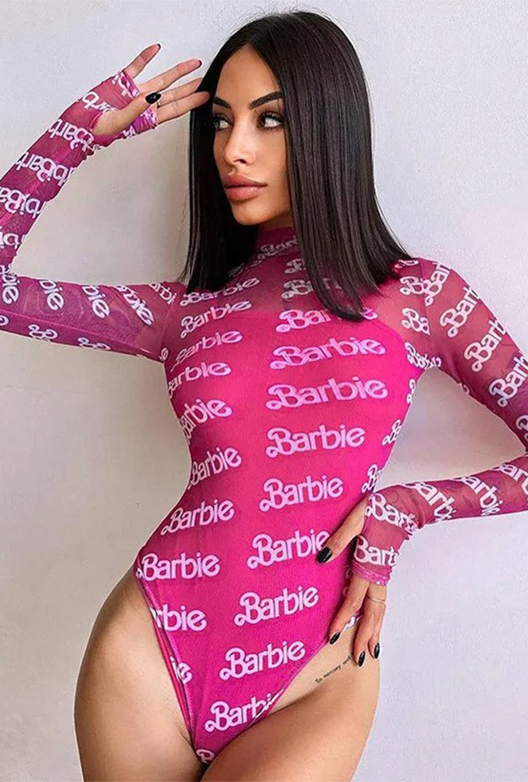 Pink Barbie Long Sleeve Mesh Bodysuit Perth