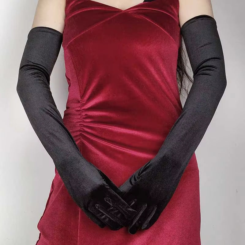 Extra Long Black Velvet Gloves