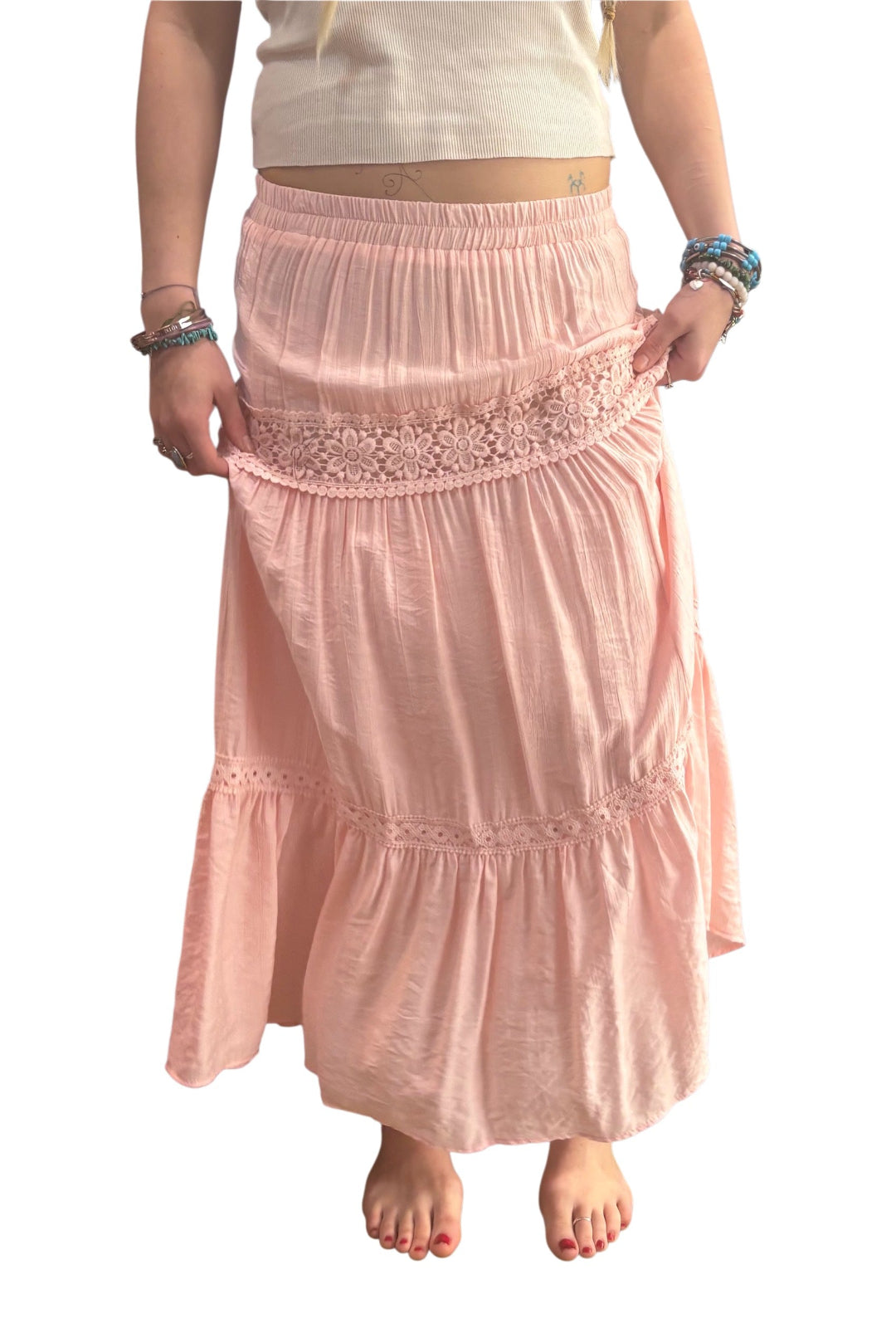 Pink Boho Skirt With Floral Detail