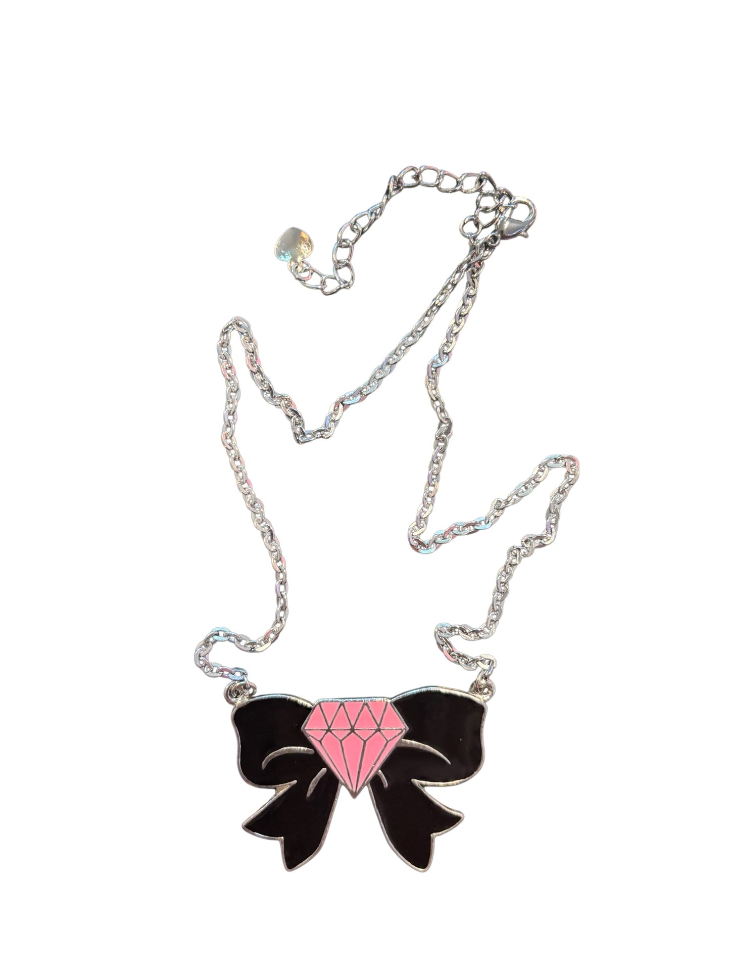 Black Bow and Pink Diamond Necklace
