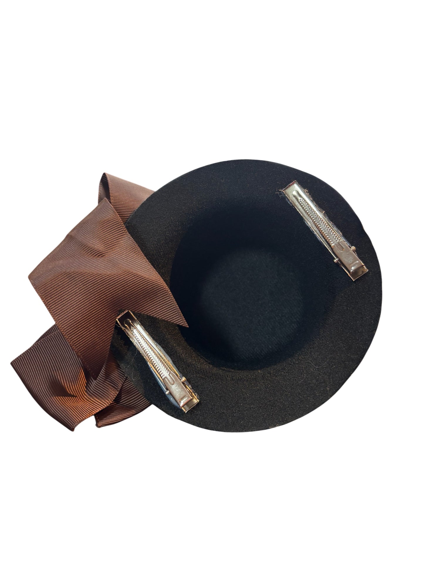 Black Mini Steampunk Hat With Large Brown Bow