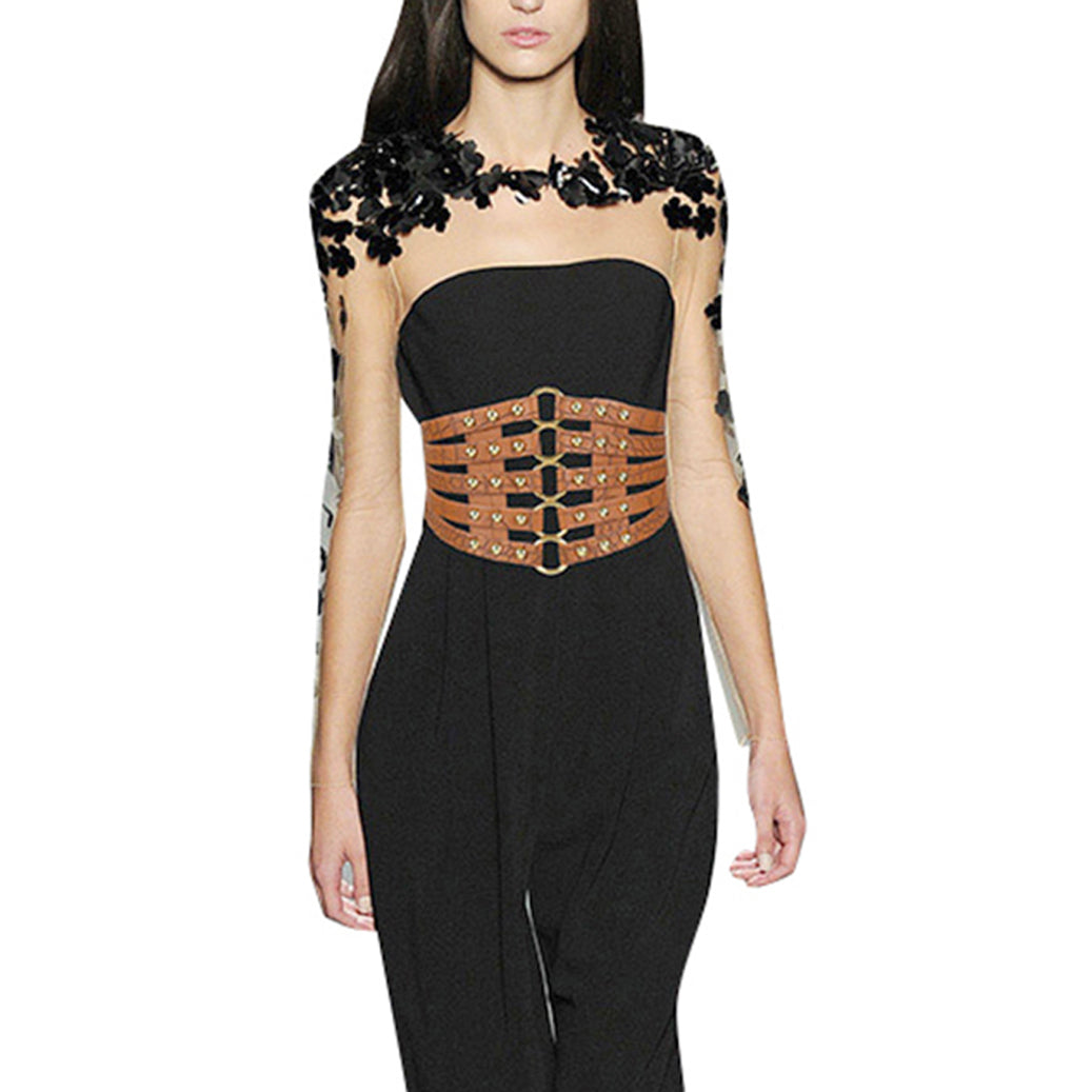 Brown Snakeskin Cincher Belt with Gold Hardware