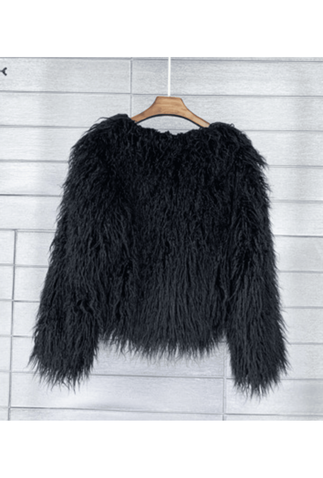 Black Shaggy Faux Fur Coat