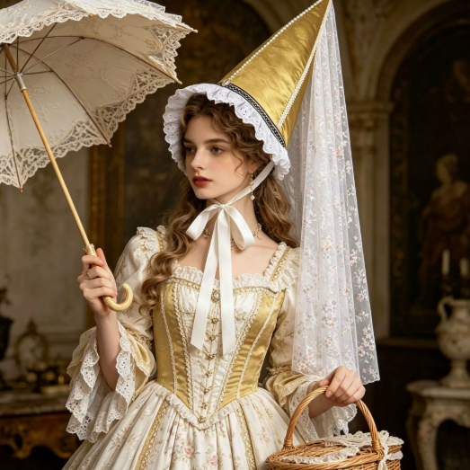 Gold Medieval Princess Hennin With Veil