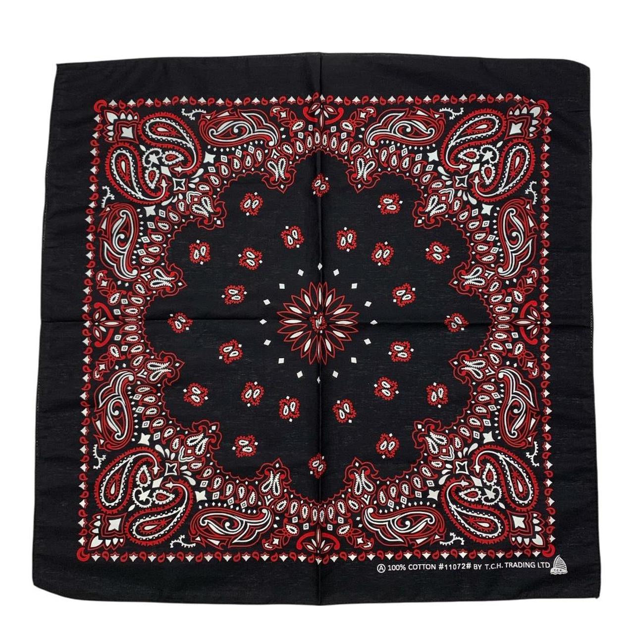 Red & White on Black Paisley Bandana