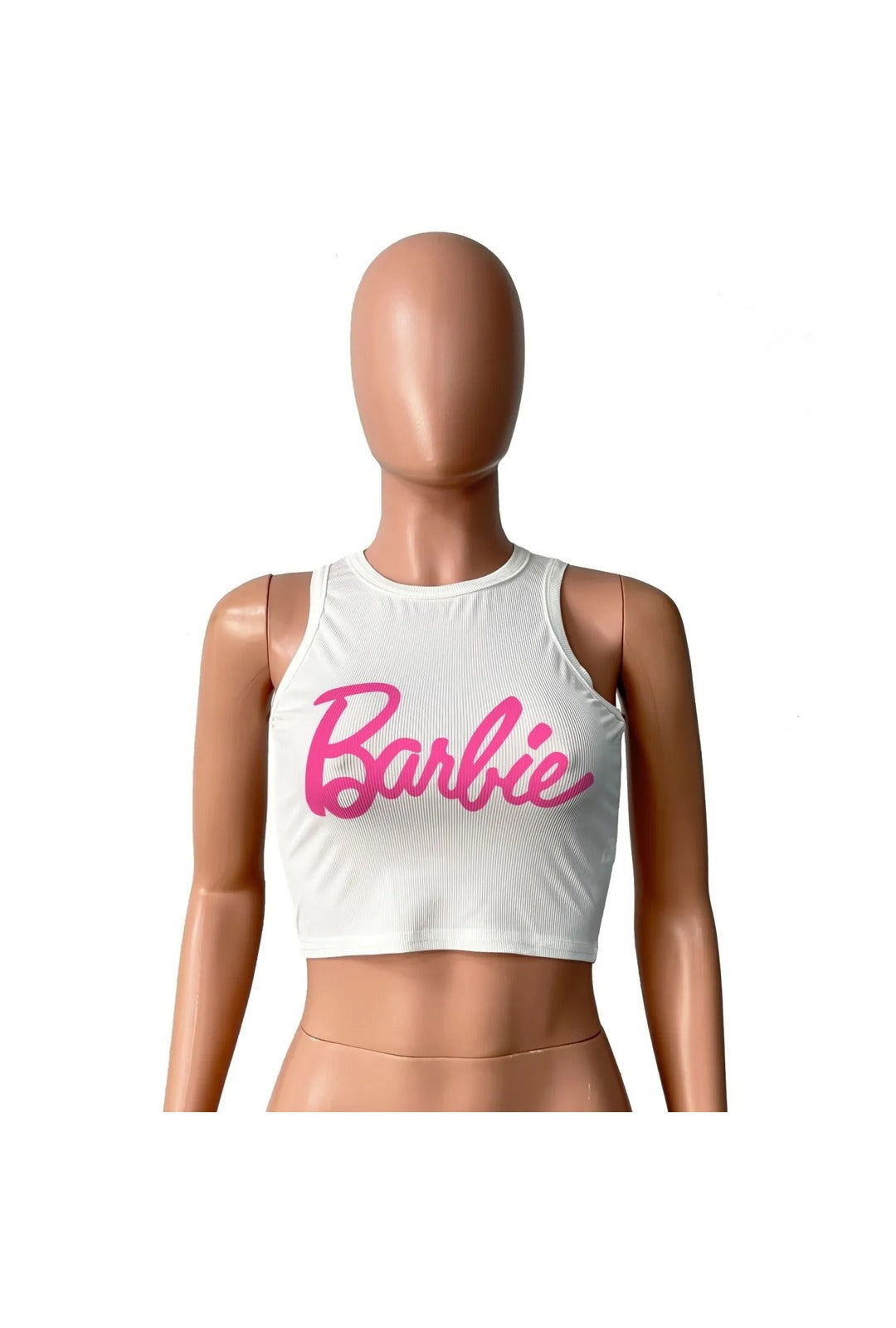 White Ribbed Barbie Crop Top