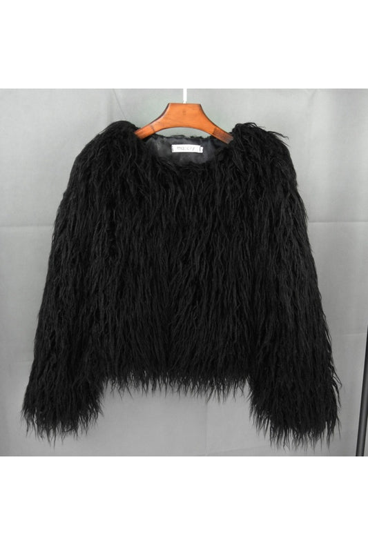 Black Shaggy Faux Fur Coat