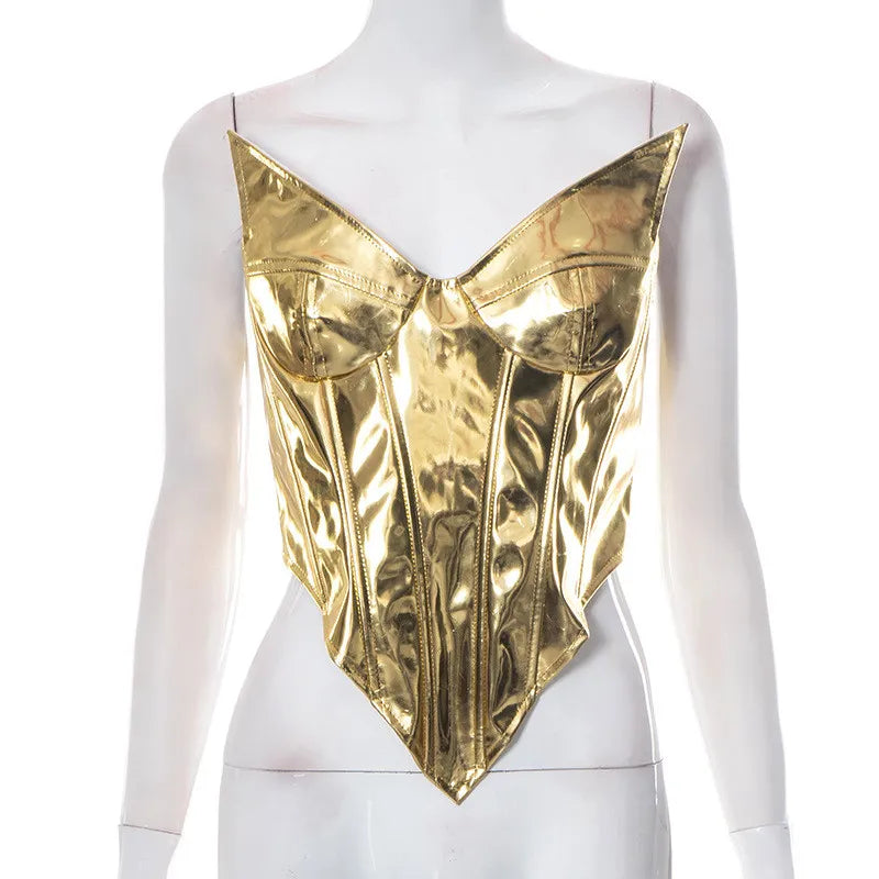 metallic gold angled bustier zip up closure back armour beyonce wonder woman amazon