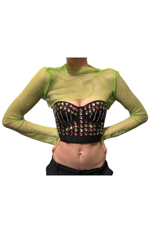 Green Crystal Ultra-Cropped Shrug Top