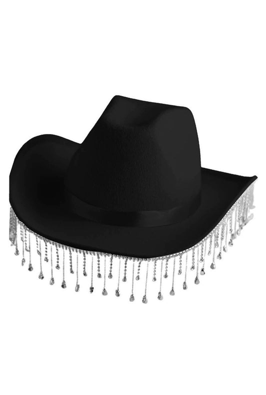Black Rhinestone Drip Tassel Cowboy Hat