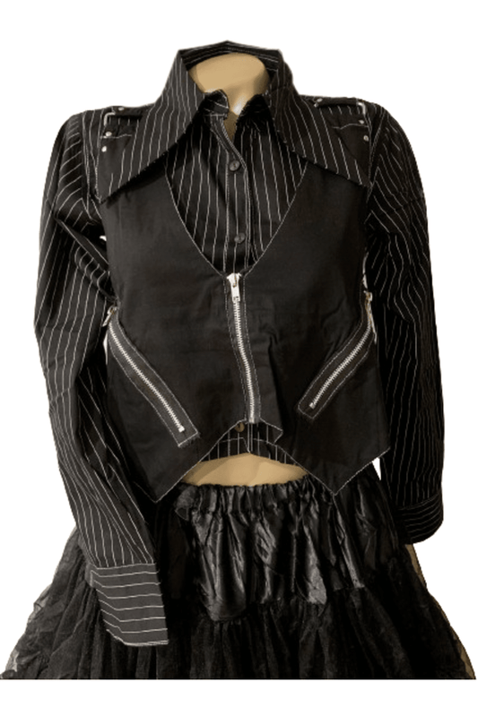 Pinstripe Long Sleeve Top with Vest and Zips