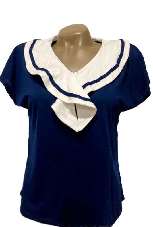 Navy Blue and White Sailor Top